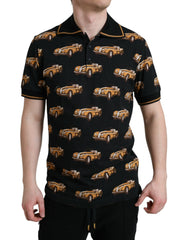 Dolce & Gabbana Schwarzes Polo-T-Shirt mit Autoprint und kurzen Ärmeln
