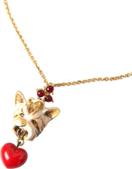 Dolce & Gabbana Goldene Messingkette Hund Herz Anhänger Halskette