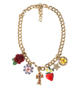 Dolce & Gabbana Goldketten-Halskette mit Rosenkreuz, Erdbeer- und Sternanhänger