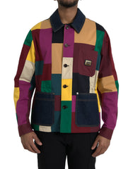 Dolce & Gabbana Mehrfarbige Patchwork-Baumwolljacke mit Kragen