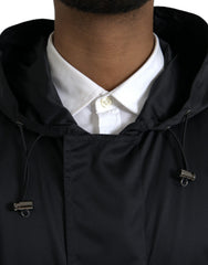 Dolce & Gabbana – Lange Windjacke aus schwarzem Polyester mit Kapuze