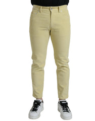 Dolce & Gabbana – Gelbe Skinny-Jeans aus Cord mit Logo-Schild