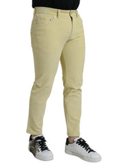 Dolce & Gabbana – Gelbe Skinny-Jeans aus Cord mit Logo-Schild