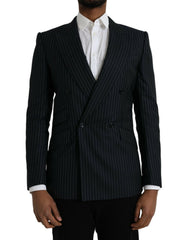 Dolce & Gabbana Schwarz gestreifter SICILIA Zweireihiger Mantelblazer