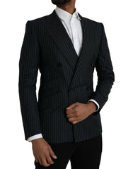 Dolce & Gabbana Schwarz gestreifter SICILIA Zweireihiger Mantelblazer