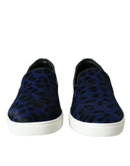 Dolce & Gabbana Blaue Sneakers aus Kalbsleder mit Leopardenmuster