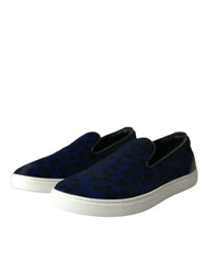 Dolce & Gabbana Blaue Sneakers aus Kalbsleder mit Leopardenmuster