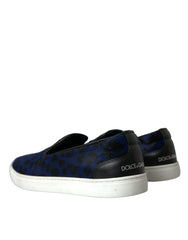 Dolce & Gabbana Blaue Sneakers aus Kalbsleder mit Leopardenmuster