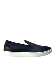 Dolce & Gabbana Blaue Sneakers aus Kalbsleder mit Leopardenmuster
