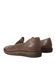 Dolce & Gabbana Braune geflochtene Leder Loafer Freizeitschuhe
