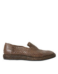 Dolce & Gabbana Braune geflochtene Leder Loafer Freizeitschuhe