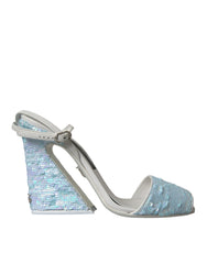 Dolce & Gabbana Light Blue Pailletten-Riemchensandalen Schuhe