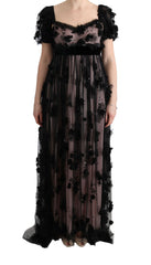 Dolce & Gabbana Schwarzes Seiden-Shiftkleid mit pinkfarbener Applikation
