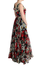 Dolce & Gabbana Maxikleid aus Seide mit Blumenmuster und Kristallen