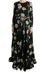 Dolce & Gabbana Maxikleid aus Seide mit mehrfarbigem Sonnenblumenprint