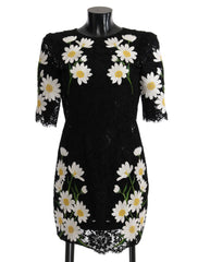 Dolce & Gabbana Schwarzes florales Spitzen-Kleid Chamomile Sicily
