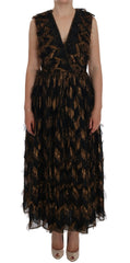 Dolce & Gabbana Schwarzes Seidenkleid mit braunen Fransen in A-Linie