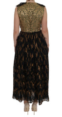 Dolce & Gabbana Schwarzes Seidenkleid mit braunen Fransen in A-Linie