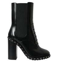 Dolce & Gabbana – Schwarze Schnürstiefel aus Leder mit Nieten