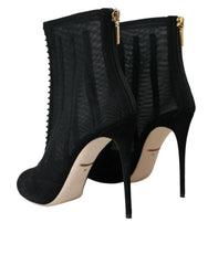 Dolce & Gabbana Schwarze Mesh-Stiletto-Absätze Stiefeletten Schuhe