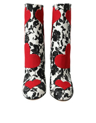 Dolce & Gabbana Weiße Lederstiefel mit Blumenherzen