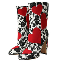 Dolce & Gabbana Weiße Lederstiefel mit Blumenherzen