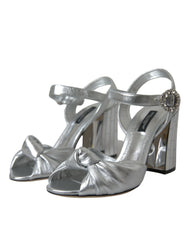 Dolce & Gabbana Silberne Lammnappa-Leder-Absatzsandalen Schuhe