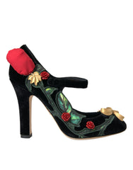 Dolce & Gabbana Schwarze Rosen Kristallbrosche Mary Jane Schuhe
