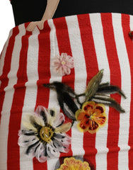 Dolce & Gabbana – Ärmelloses Etui-Midikleid mit Blumenmuster in Rot und Weiß