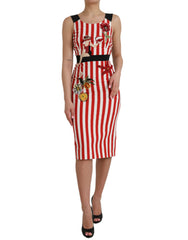 Dolce & Gabbana – Ärmelloses Etui-Midikleid mit Blumenmuster in Rot und Weiß