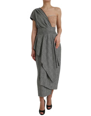 Dolce & Gabbana Grau Beiges Mehrlagiges One-Shoulder Maxikleid