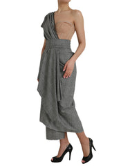 Dolce & Gabbana Grau Beiges Mehrlagiges One-Shoulder Maxikleid