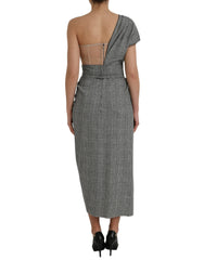 Dolce & Gabbana Grau Beiges Mehrlagiges One-Shoulder Maxikleid