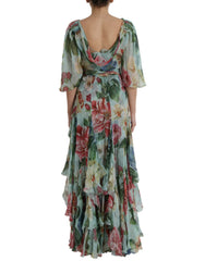 Dolce & Gabbana – Langes, gestuftes Maxikleid mit Blumenmuster in Blau