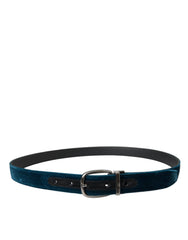 Dolce & Gabbana Gürtel aus blauem Samtleder mit silberner Metallschnalle