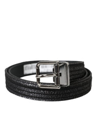 Dolce & Gabbana Schwarzer Jacquard-Gürtel mit Streifen und silberner Metallschnalle