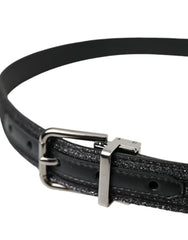 Dolce & Gabbana Schwarzer Jacquard-Gürtel mit Streifen und silberner Metallschnalle