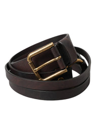 Dolce & Gabbana Damen Gürtel aus dunkelbraunem Leder mit goldfarbener Metallschnalle