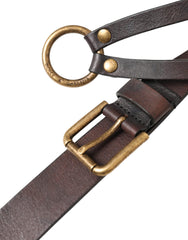Dolce & Gabbana Damen Gürtel aus dunkelbraunem Leder mit goldfarbener Metallschnalle