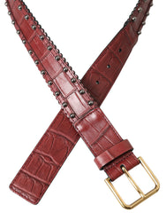 Dolce & Gabbana Brauner Alligatorleder-Gürtel mit Nieten und Metallschnalle