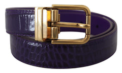 Dolce & Gabbana Gürtel aus violetter exotischer Leder mit goldfarbener Metallschnalle