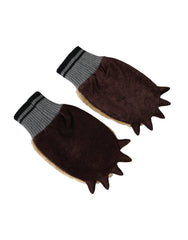 Dolce & Gabbana Beige Fäustlinge aus Acryl mit Strickfell am Handgelenk