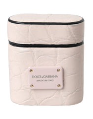 Dolce & Gabbana AirPods-Etui aus hellrosa Leder mit Metall-Logo-Plakette