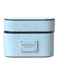 Dolce & Gabbana Light Blue AirPods Case aus Leder mit Metall-Logo-Plakette