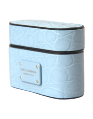 Dolce & Gabbana Light Blue AirPods Case aus Leder mit Metall-Logo-Plakette