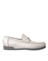 Dolce & Gabbana Weiße Graue Leder Slip-Mokassins Loafer