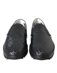 Dolce & Gabbana Schwarze geflochtene Herren Loafers aus Büffelleder