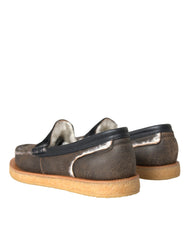 Dolce & Gabbana Braune Schwarze Fell-Leder-Slipper Herrenschuhe