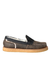 Dolce & Gabbana Braune Schwarze Fell-Leder-Slipper Herrenschuhe