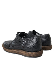 Dolce & Gabbana Schwarze gewebte Ziegenleder-Derby-Schnürschuhe